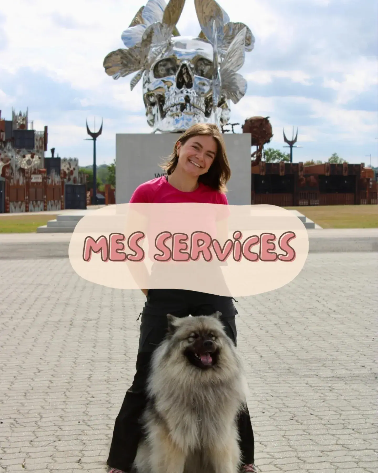 Post Instagram So'Waf présentant les services d'éducation canine, Sonia et son eurasier en extérieur